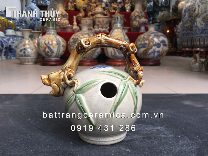 Bình vôi sứ Trúc quân tử men rạn cao 22cm may mắn bình an