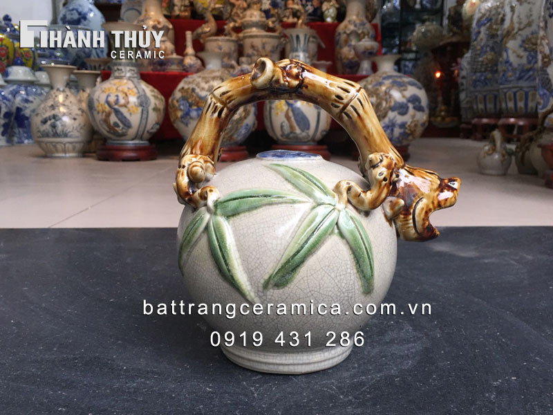 Bình vôi sứ Trúc quân tử men rạn cao 22cm may mắn bình an