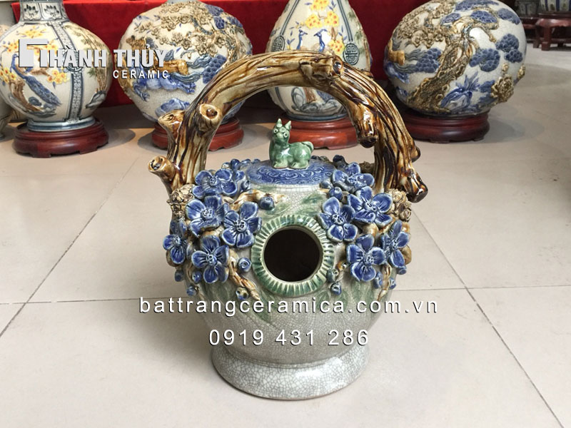 Bình vôi đắp hoa Mai 33cm tinh tế thủ công quà may mắn 