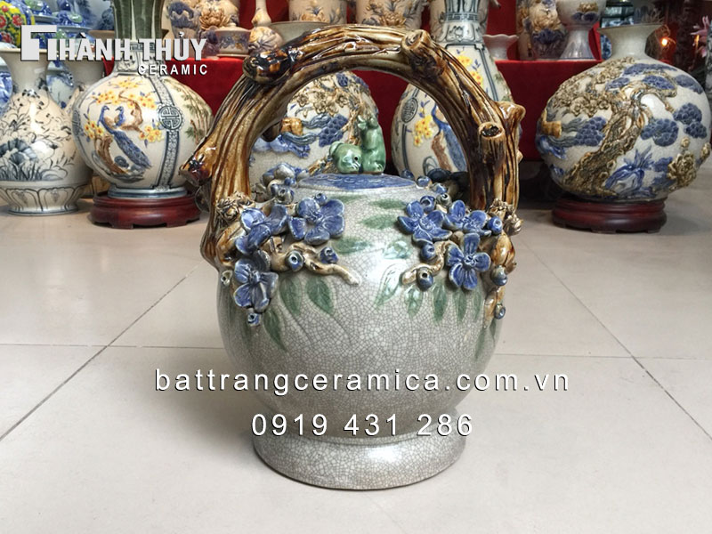 Bình vôi đắp hoa Mai 33cm tinh tế thủ công quà may mắn