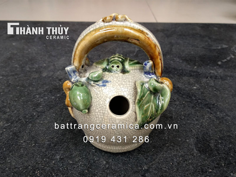 Bình vôi sứ đắp trầu cau 13cm độc đáo quà tặng truyền thống 