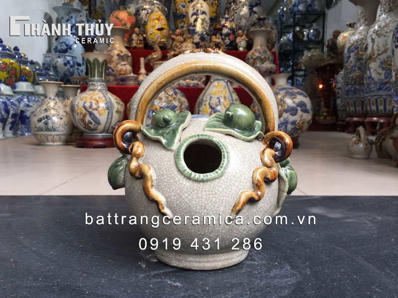 Bình vôi đắp trầu cau men rạn 22 cm thủ công độc đáo may mắn Bình vôi đắp trầu cau men rạn 22 cm thủ công độc đáo may mắn