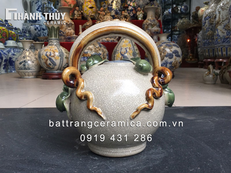 Bình vôi đắp trầu cau men rạn 22 cm thủ công độc đáo may mắn Bình vôi đắp trầu cau men rạn 22 cm thủ công độc đáo may mắn