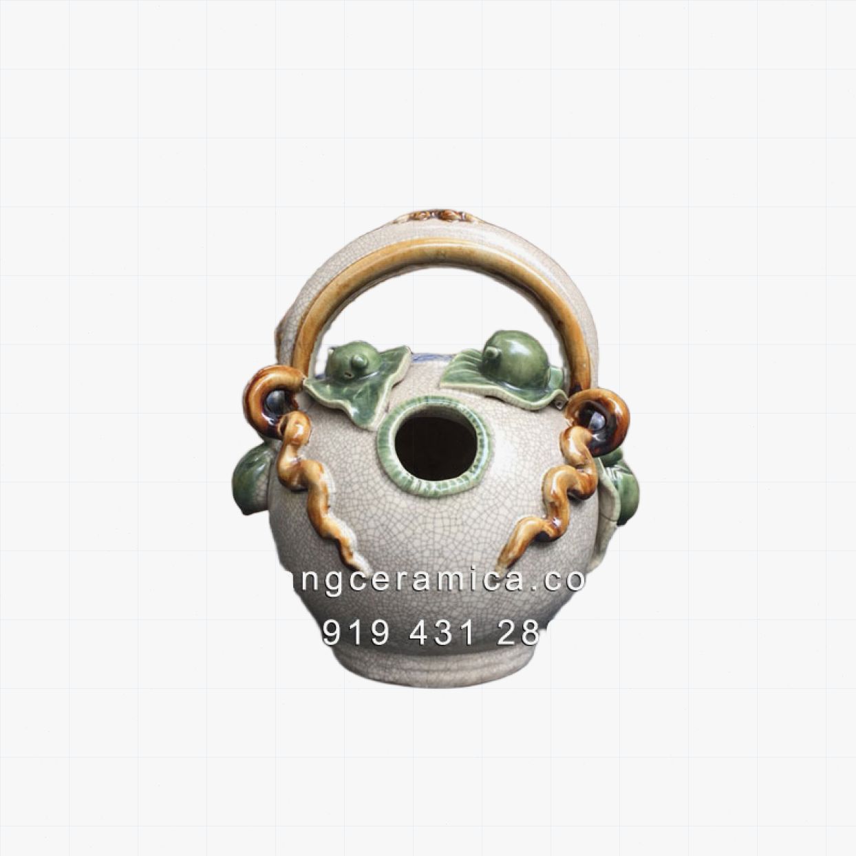 Bình vôi đắp trầu cau men rạn 22 cm thủ công độc đáo may mắn 