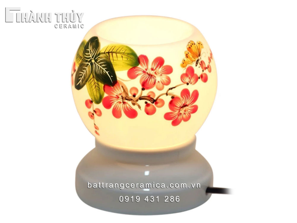 Đèn xông tinh dầu gốm sứ hoa đỏ Bát Tràng cao cấp thơm lâu 