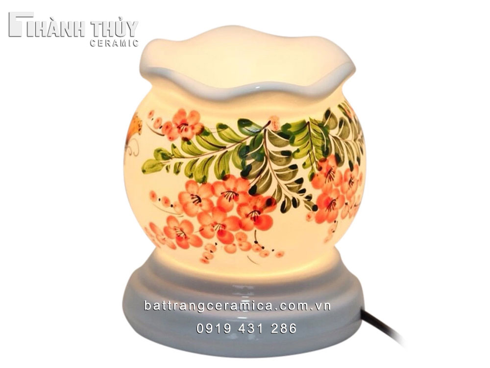 Đèn xông tinh dầu Loe hoa đỏ sang trọng quà tặng ý nghĩa ưu đãi 