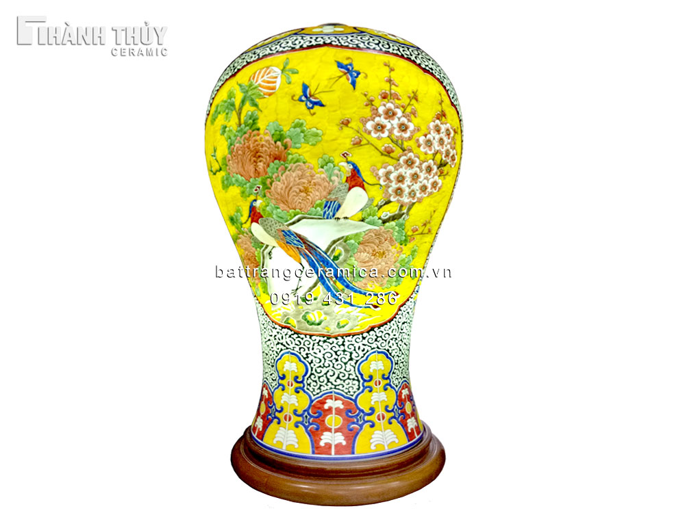 Đèn sứ thấu quang Mẫu Đơn Chim trĩ 58cm Quà tặng cao cấp