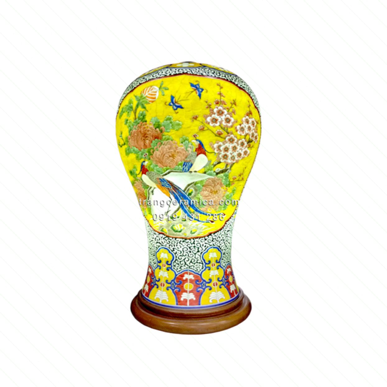 Đèn sứ thấu quang Mẫu Đơn Chim trĩ 58cm Quà tặng cao cấp 