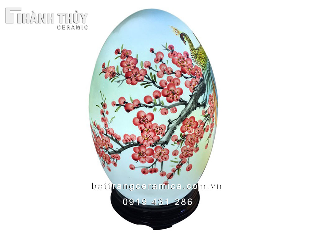 Đèn trứng Thấu quang chim công Bát Tràng sang trọng cao cấp