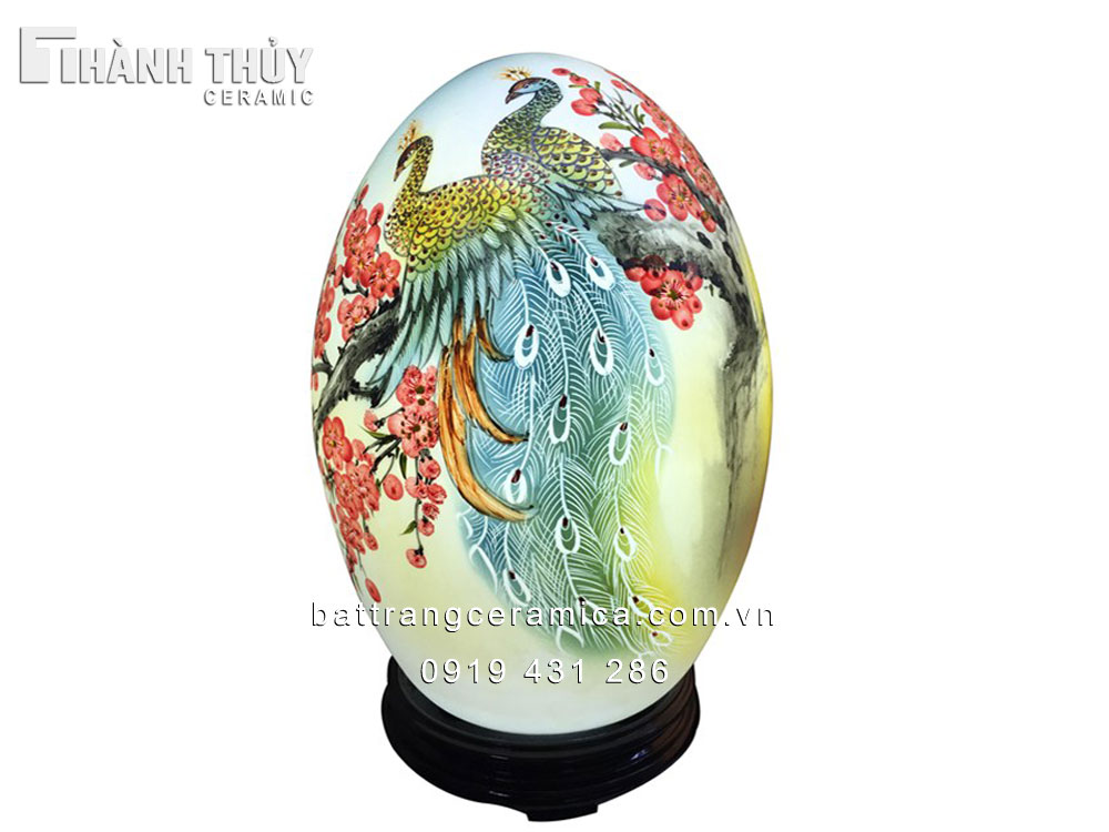 Đèn trứng Thấu quang chim công Bát Tràng sang trọng cao cấp