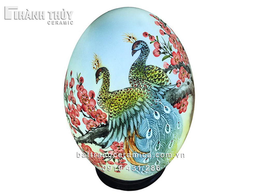 Đèn trứng Thấu quang chim công Bát Tràng sang trọng cao cấp 