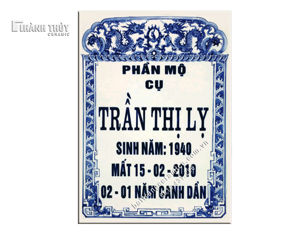 Bia mộ sứ men Lam hoa văn tinh xảo vẽ tay 30x40cm giá tốt