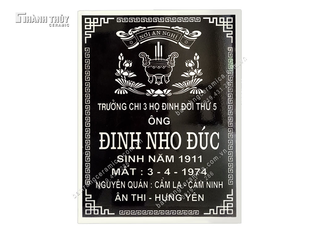 Bia mộ sứ Bát Tràng đen 30x40cm bền đẹp giá tốt