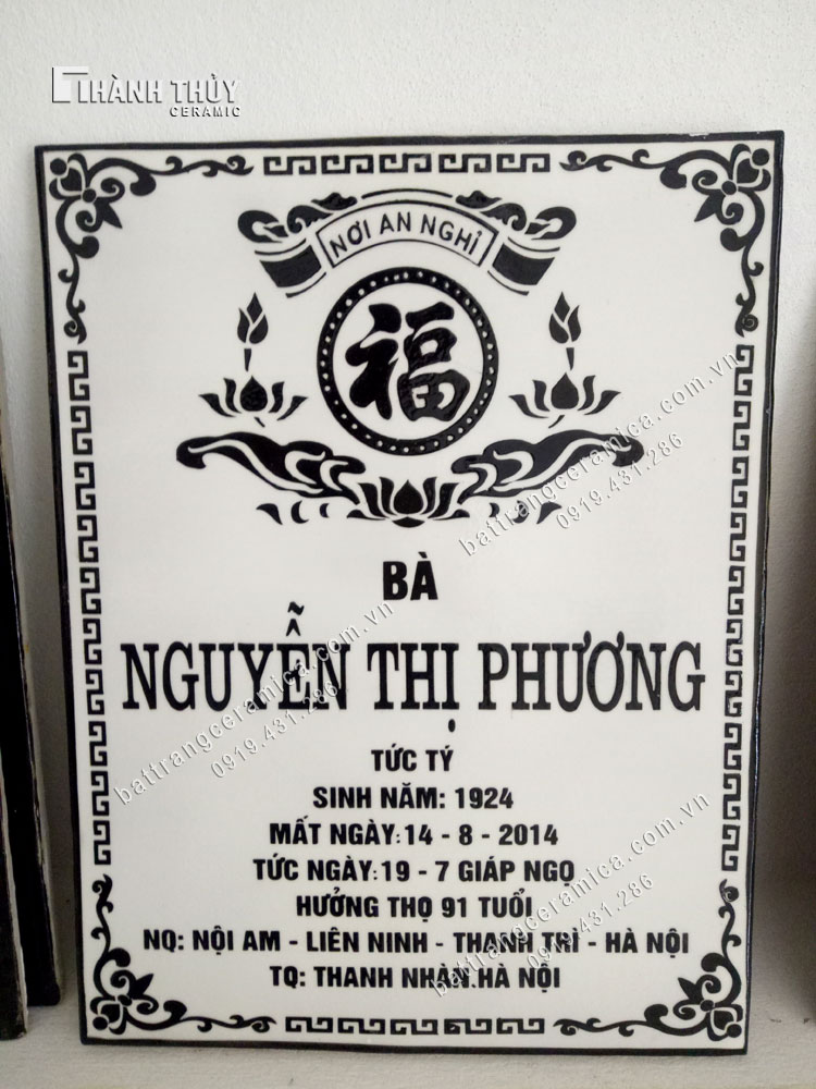 Bia mộ sứ Bát Tràng 30x40cm bền đẹp, quà tặng ý nghĩa