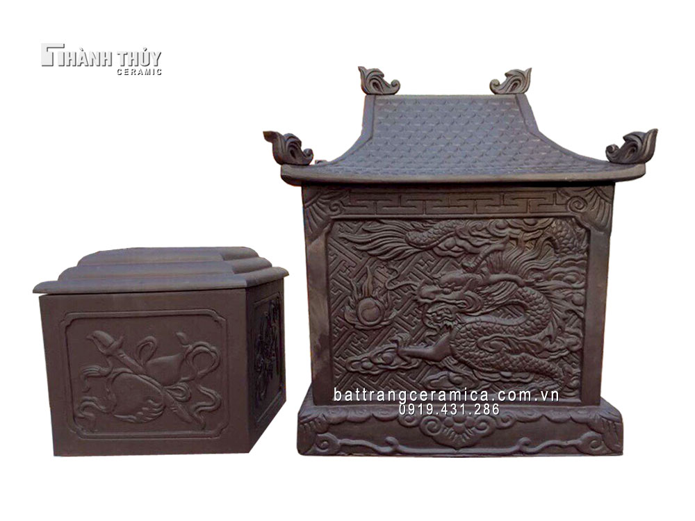 Bình tro tứ linh gốm nâu Bát Tràng tinh xảo sang trọng Bình tro tứ linh gốm nâu Bát Tràng tinh xảo sang trọng