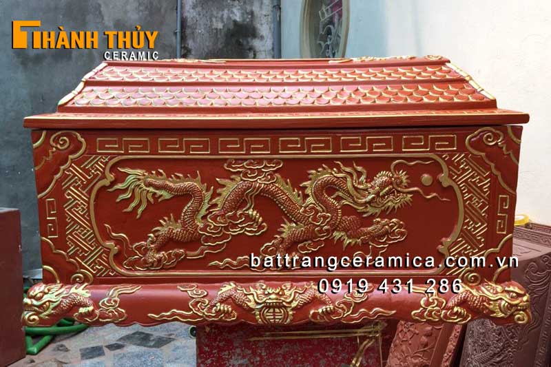 Tiểu quách sành Rồng nổi nâu đỏ Bát Tràng bền đẹp cao cấp 