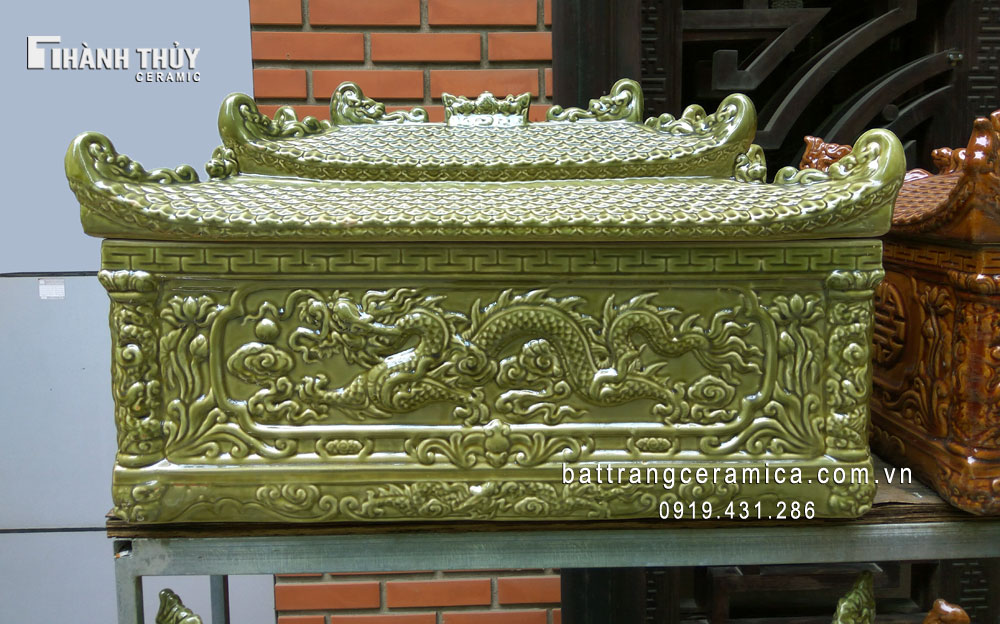 Tiểu quách sứ xanh Thạch anh hai mái cao cấp may mắn tài lộc Tiểu quách sứ xanh Thạch anh hai mái cao cấp may mắn tài lộc