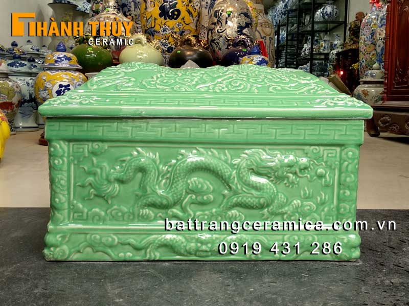 Bình đựng tro cốt xanh ngọc nhỏ gọn đẹp Bát Tràng