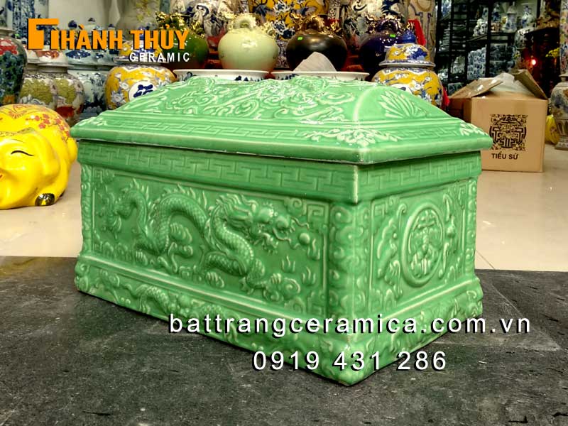 Bình đựng tro cốt xanh ngọc nhỏ gọn đẹp Bát Tràng