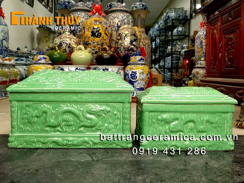 Bình đựng tro cốt xanh ngọc nhỏ gọn đẹp Bát Tràng