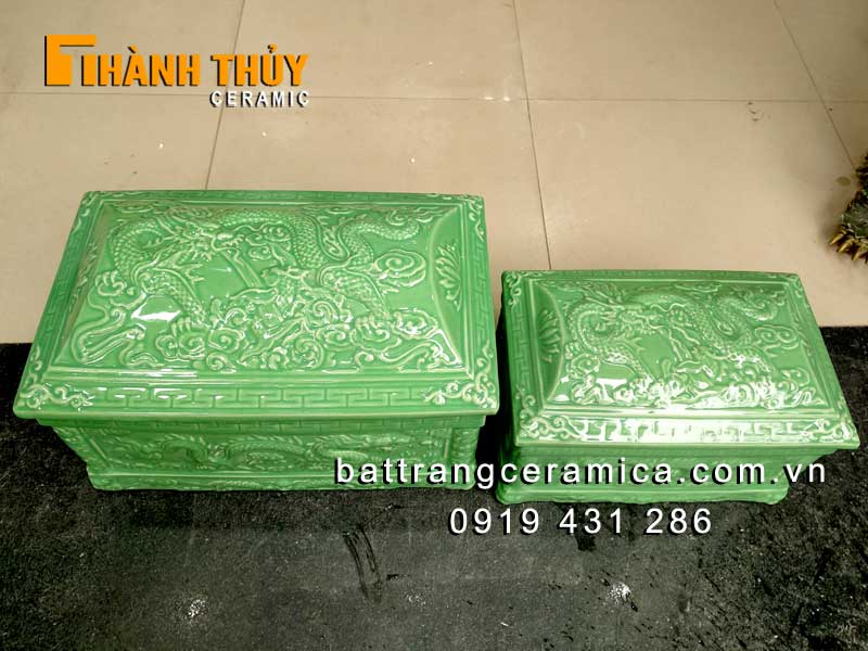 Bình đựng tro cốt xanh ngọc nhỏ gọn đẹp Bát Tràng