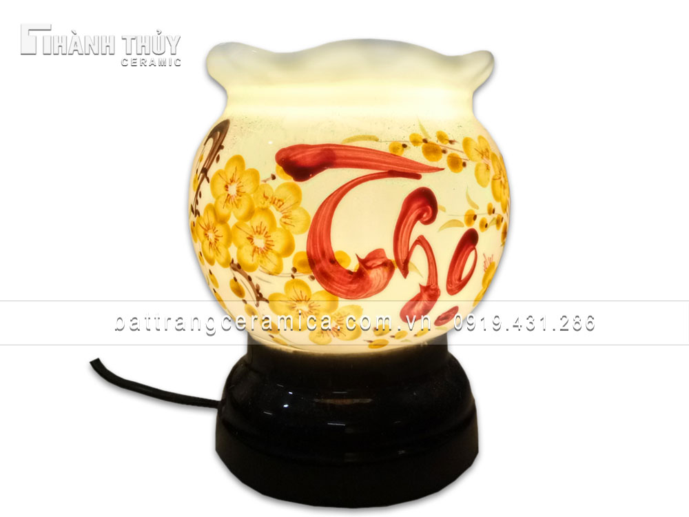 Đèn xông tinh dầu mini cao cấp hoa Mai chữ Thọ quà tặng đẹp