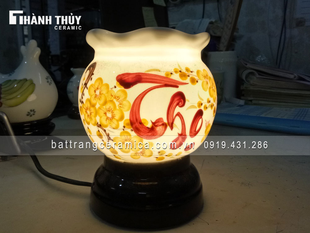 Đèn xông tinh dầu mini cao cấp hoa Mai chữ Thọ quà tặng đẹp