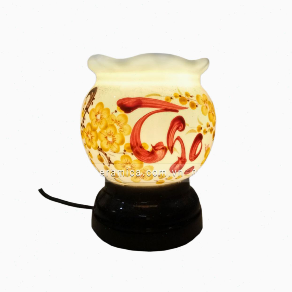 Đèn xông tinh dầu mini cao cấp hoa Mai chữ Thọ quà tặng đẹp 