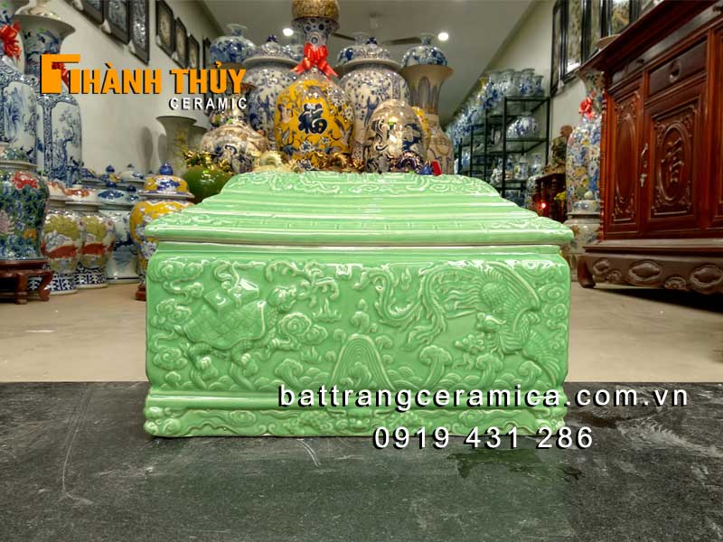 Hủ đựng tro cốt tứ linh xanh ngọc Bát Tràng sang trọng Hủ đựng tro cốt tứ linh xanh ngọc Bát Tràng sang trọng