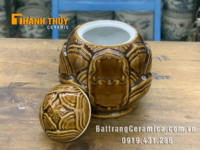 Hũ tro cốt búp sen nâu sứ Bát Tràng cao cấp tiết kiệm chỗ 