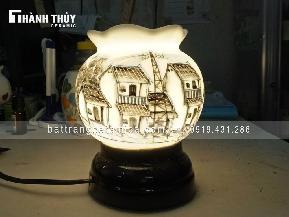 Đèn xông tinh dầu mini miệng loe Phố Cổ tinh tế quà tặng độc đáo