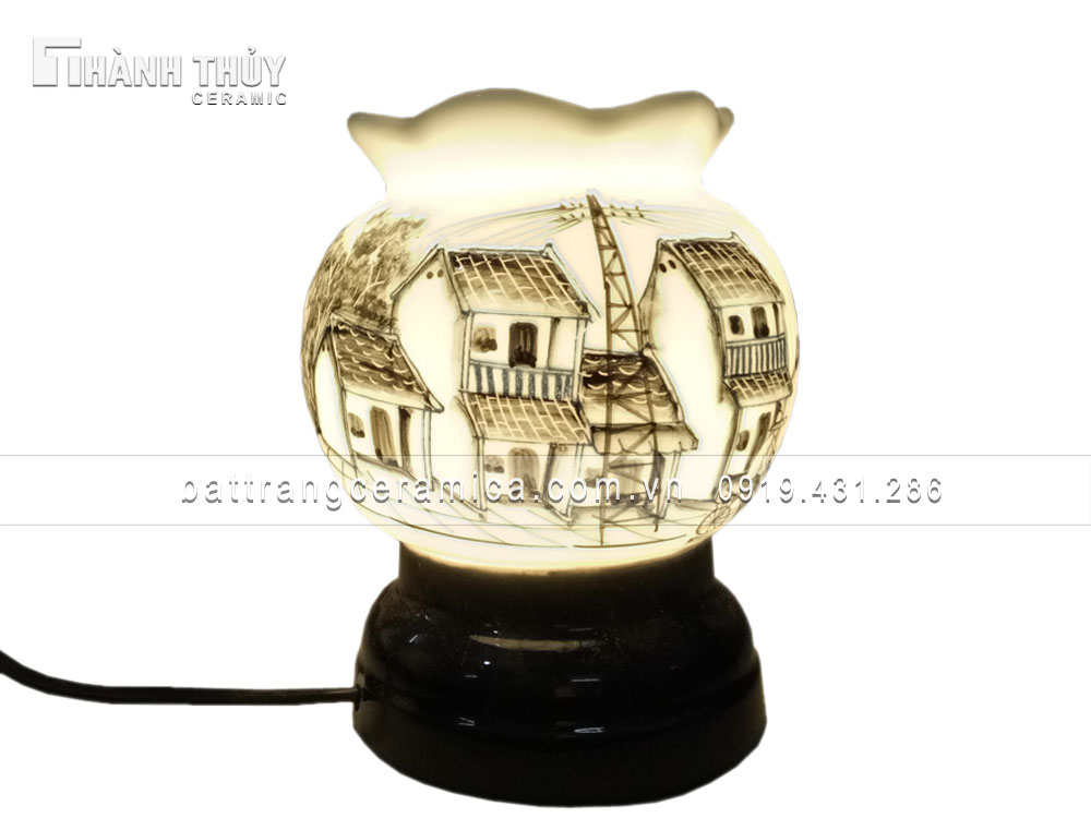 Đèn xông tinh dầu mini miệng loe Phố Cổ tinh tế quà tặng độc đáo 