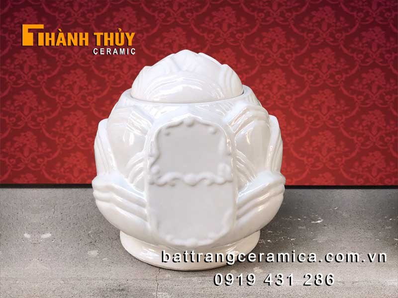 Hủ tro cốt mini hoa sen trắng sang trọng an tâm giữ tro