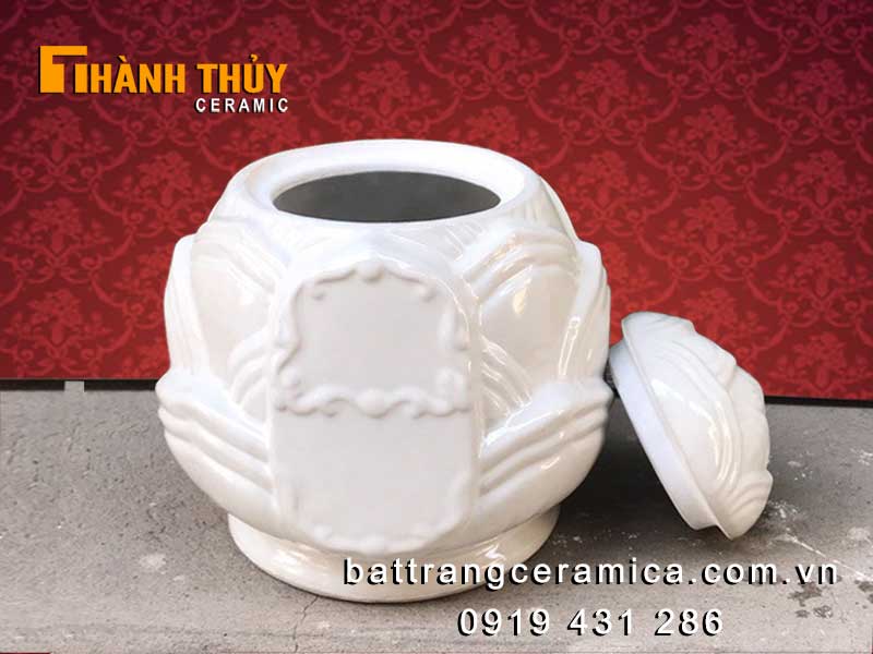 Hủ tro cốt mini hoa sen trắng sang trọng an tâm giữ tro