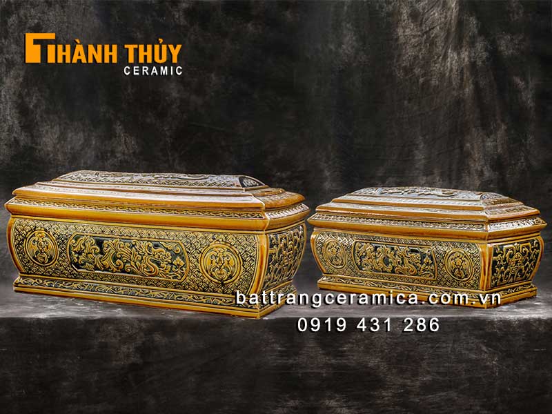 Bộ tiểu quách sứ Ngũ Phúc Kim Tiền hoàng thổ Bát Tràng độc đáo chất lượng cao 