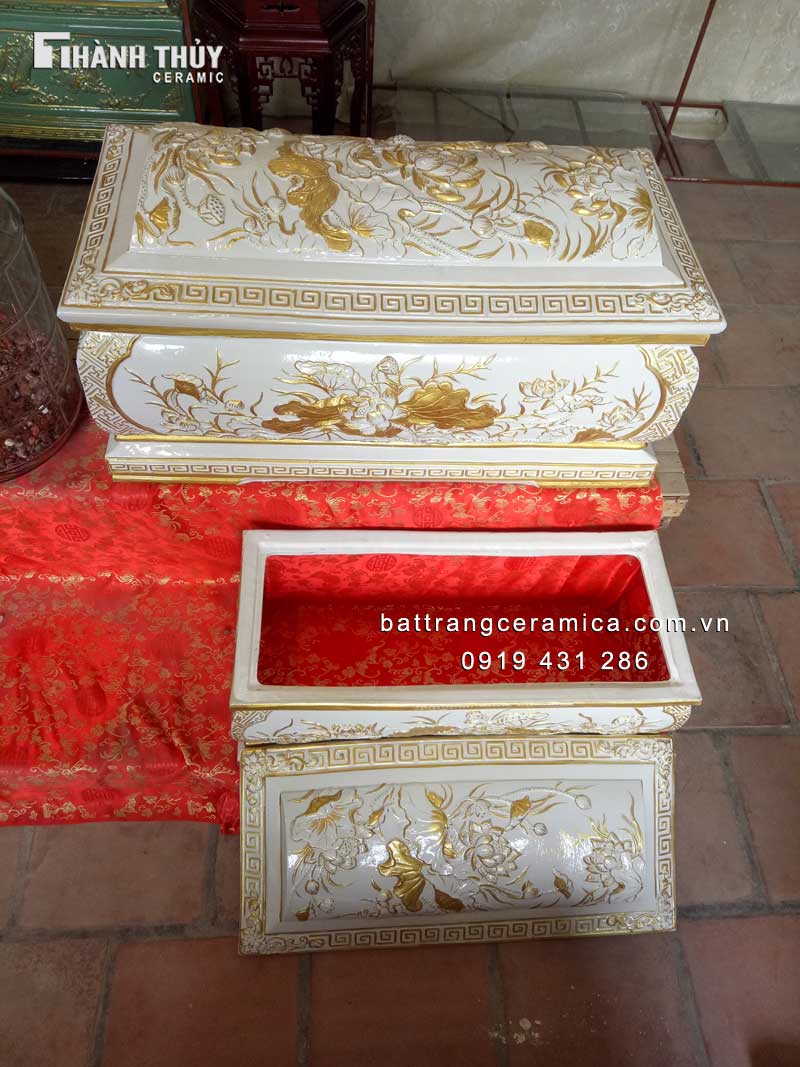 Quách tiểu sen trắng nhũ vàng đẹp sang tâm linh cao cấp