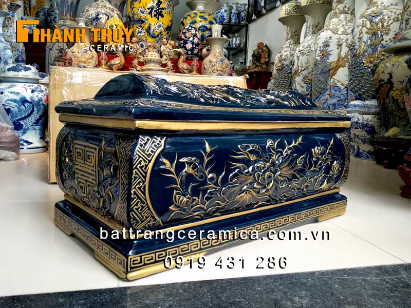 Quách tiểu sen xanh đen Bát Tràng cao cấp sang trọng đẹp