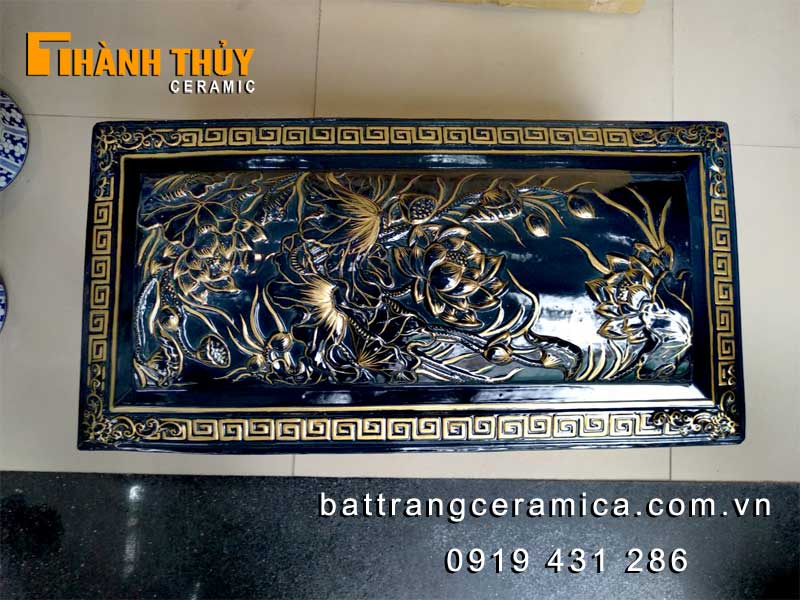 Quách tiểu sen xanh đen Bát Tràng cao cấp sang trọng đẹp