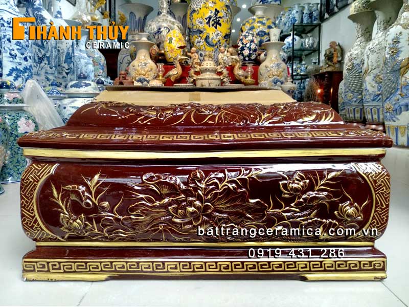 Quách tiểu sứ hoa Sen men nâu nhũ vàng Bát Tràng chất lượng cao