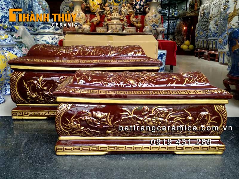 Quách tiểu sứ hoa Sen men nâu nhũ vàng Bát Tràng chất lượng cao