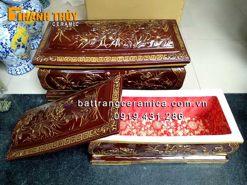Quách tiểu sứ hoa Sen men nâu nhũ vàng Bát Tràng chất lượng cao