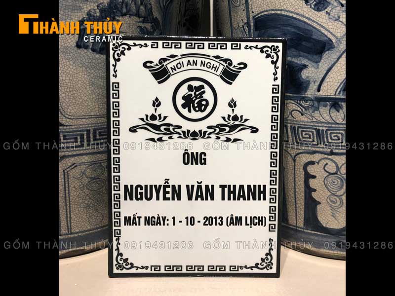 Bia mộ sứ Bát Tràng nền trắng 20x30cm chất lượng cao giá tốt Bia mộ sứ Bát Tràng nền trắng 20x30cm chất lượng cao giá tốt