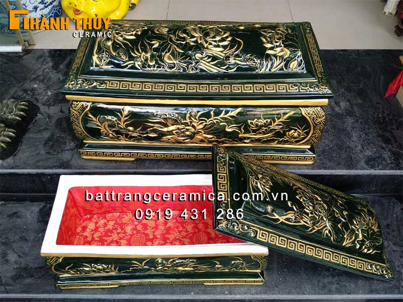 Quách tiểu hoa Sen men rêu cổ Bát Tràng cao cấp sang trọng đẹp