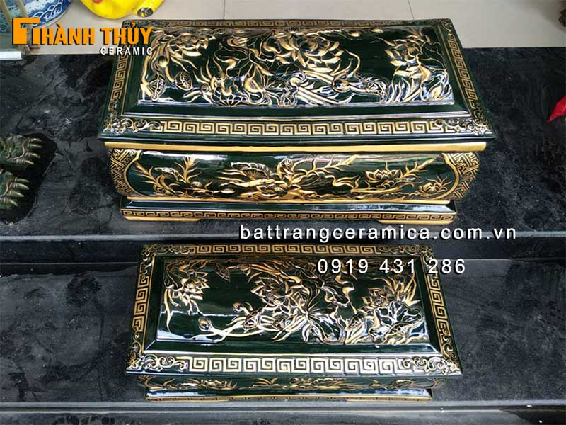 Quách tiểu hoa Sen men rêu cổ Bát Tràng cao cấp sang trọng đẹp