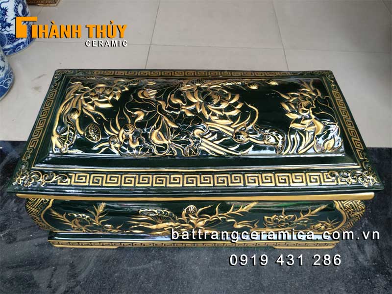 Quách tiểu hoa Sen men rêu cổ Bát Tràng cao cấp sang trọng đẹp