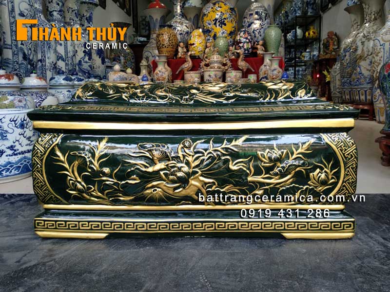 Quách tiểu hoa Sen men rêu cổ Bát Tràng cao cấp sang trọng đẹp 