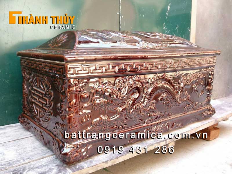 Tiểu quách sứ Bát Tràng rồng nâu đậm tinh xảo, bền đẹp