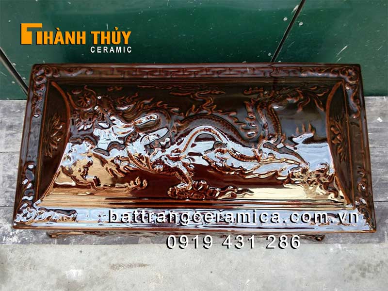 Tiểu quách sứ Bát Tràng rồng nâu đậm tinh xảo, bền đẹp