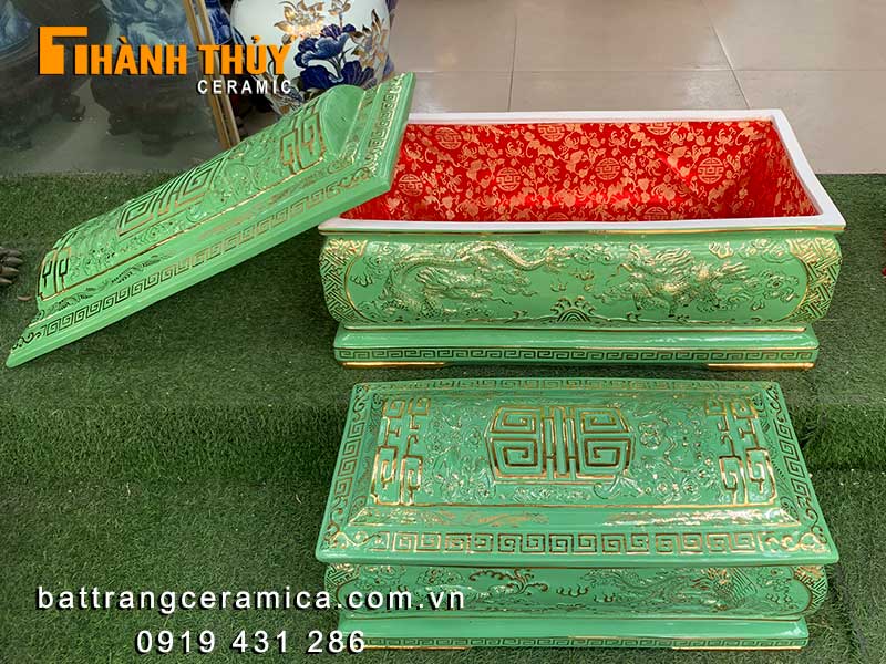 Tiểu quách tứ linh men ngọc vẽ vàng 24k cao cấp gốm sứ Bát Tràng