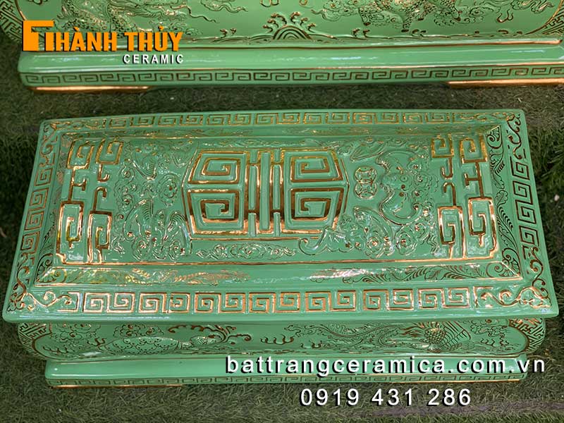 Tiểu quách tứ linh men ngọc vẽ vàng 24k cao cấp gốm sứ Bát Tràng
